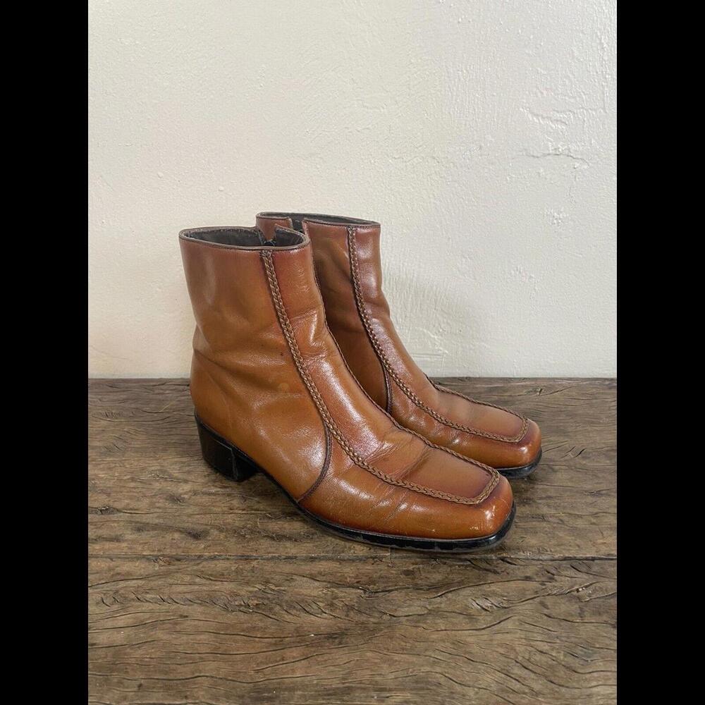 JCPenney Vintage 1970's Caramel Brown Mens Leather Side Zip Chelsea Boots Sz 8.5